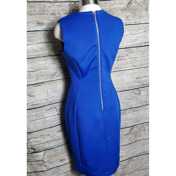Calvin Klein Womens Sheath Knee Length Dress Size 4 Blue Crew Neck Sleeveless - Picture 4 of 8